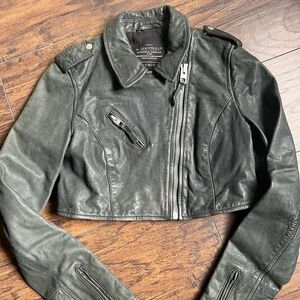 All Saints Dark Leather Cropped Jacket